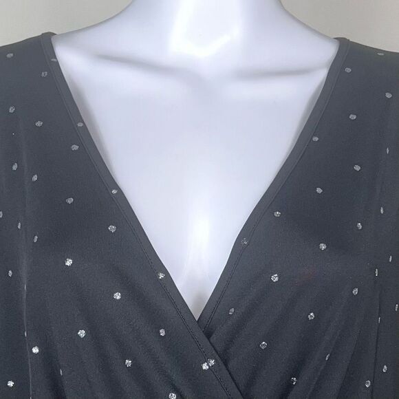 Bloomchic‎ Black with Silver Sparkle Dots Surplus Peplum Blouse - Picture 2 of 10